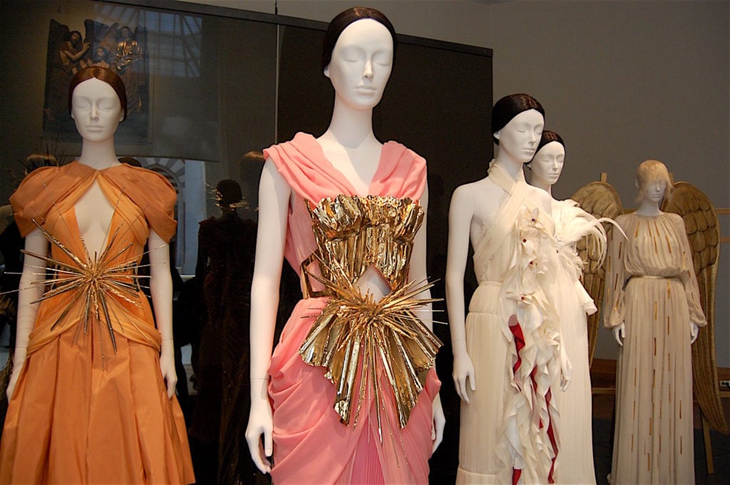 Evening Dresses by Rodarte (2011), on view in "Heavenly Bodies" at the Met Fifth Avenue, Robert Lehman Wing. Courtesy Los Angeles County Museum of Art. Photo by Sarah Cascone. 