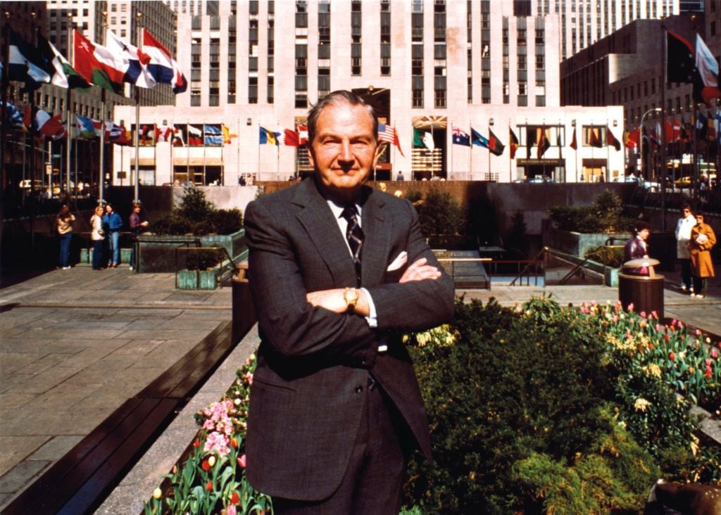 David in Rockefeller Plaza, April 1982. Image © Rockefeller Archive Center.