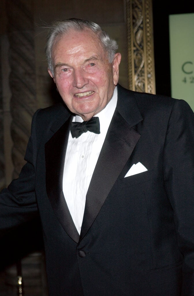 Philanthropist David Rockefeller in 2002 in New York City. Photo by Lawrence Lucier/Getty Images.