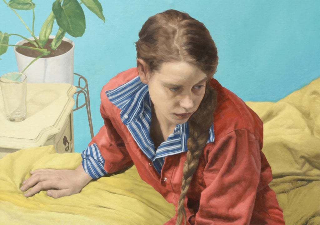 Aidan Barker-Hill, <em>Xanthe in Red</em>. Courtesy of the New York Academy of Art.