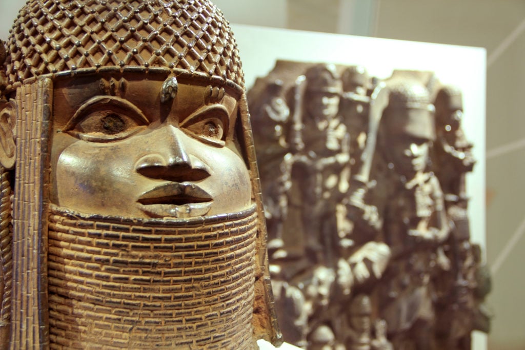 Exhibition view of "Looted Art? The Benin Bronzes" at MKG in Hamburg. Photo by Michaela Hille