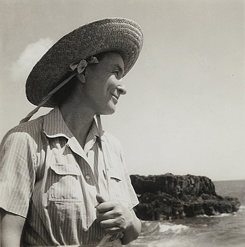 Harold Stein, <em>Georgia O’Keeffe on Leho‘ula Beach, near Aleamai, Hāna, Maui</em> (1939). Photo courtesy of the Alfred Stieglitz/Georgia O'Keeffe Archive, Yale Collection of American Literature Beinecke Rare Book and Manuscript Library.