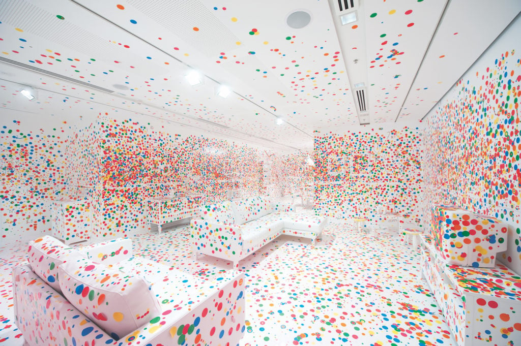Yayoi Kusama, The obliteration room (2002–), installation view of "Yayoi Kusama: Look Now, See Forever" at the Queensland Art Gallery, Australia. Photo courtesy of the Queensland Art Gallery.