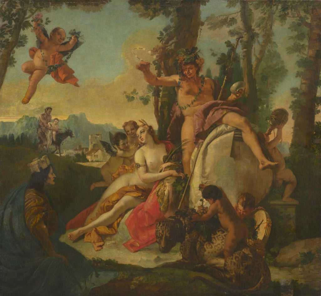 Giovanni Battista Tiepolo, Bacchus and Ariadne (circa 1743–45), before restoration work by Sarah Gowen Murray. Courtesy of the National Gallery of Art.