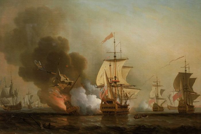 Samuel Scott, Action Off Cartagena, 28 May 1708, a depiction of the battled that sunk the Spanish galleon San Jose. Collection of the National Maritime Museum, London.
