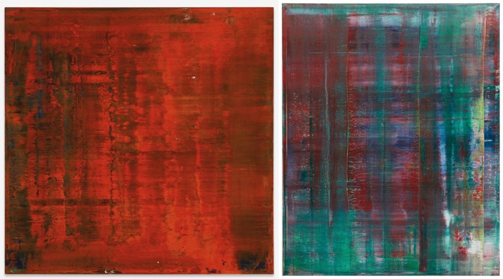 Left: Gerhard Richter, Abstraktes Bild (1991). Photo courtesy of Sotheby's. Right: Richter's Abstraktes Bild (811-2) (1994). Photo courtesy of Phillips.