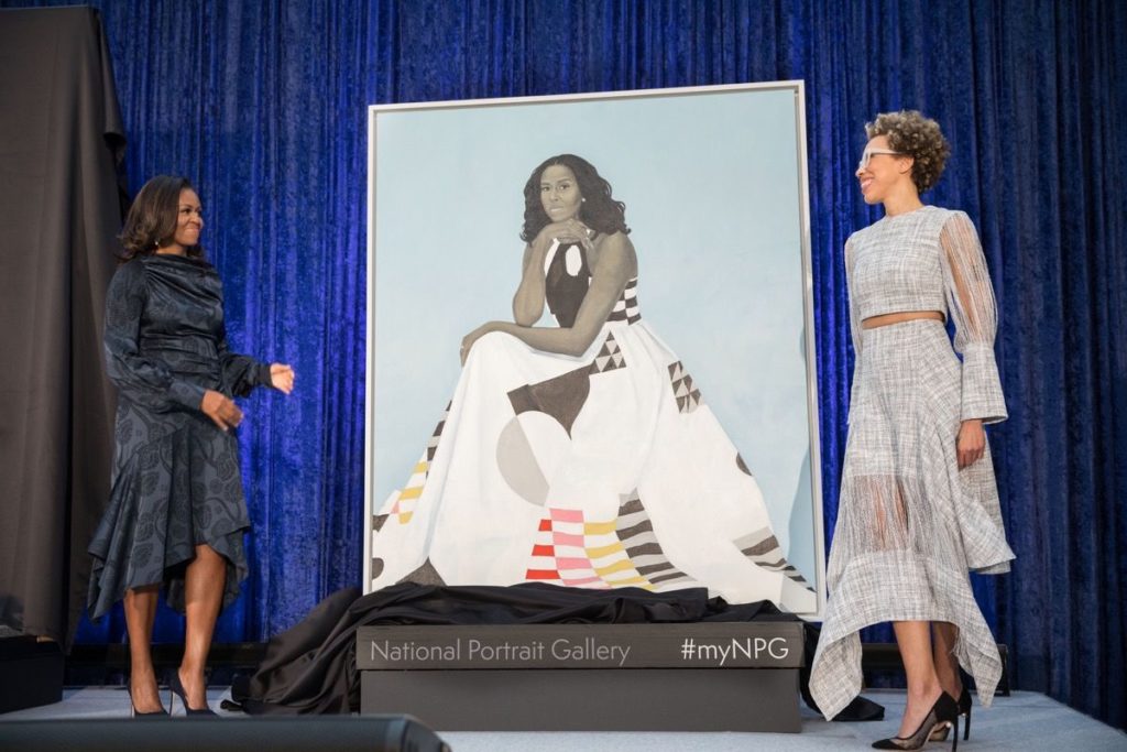 Former First Lady Michelle Obama and artist Amy Sherald at the unveiling of the Obamas' official portraits at the National Portrait Gallery in Washington, DC, on February 12, 2018. Photo by Pete Souza.