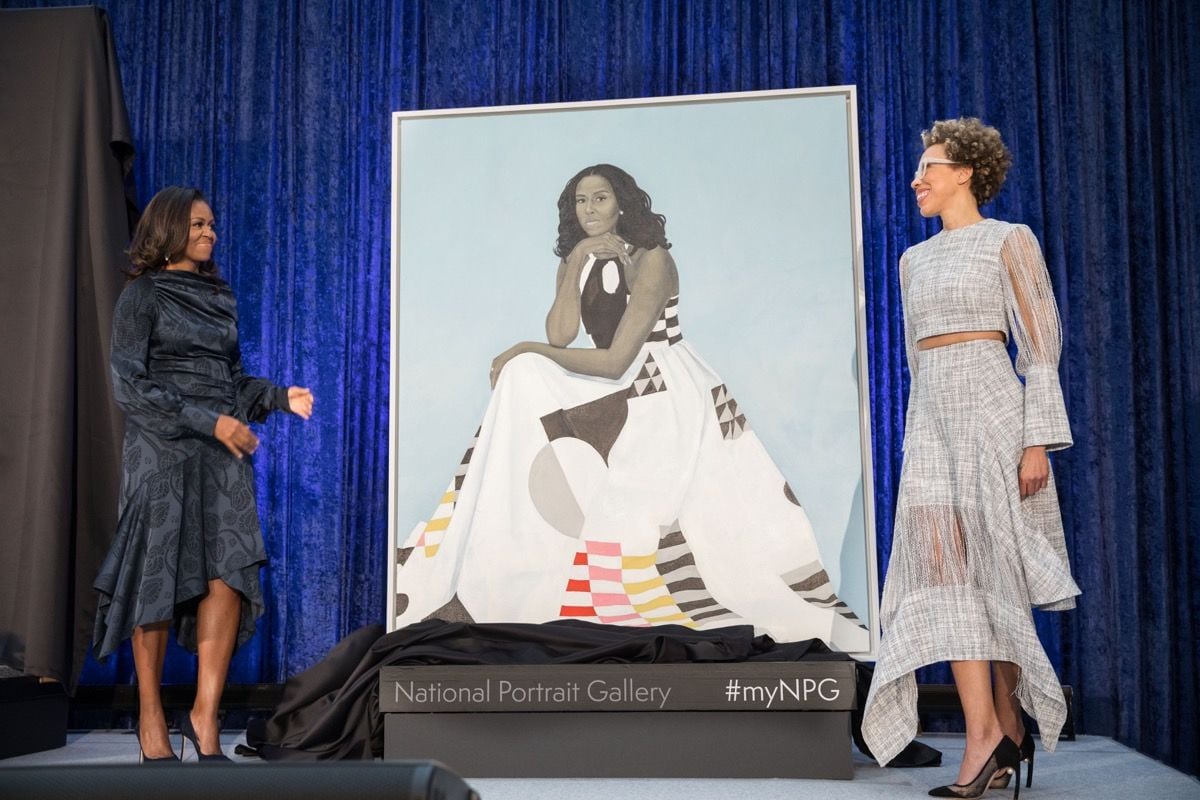 Former First Lady Michelle Obama and artist Amy Sherald at the unveiling of the Obamas' official portraits at the National Portrait Gallery in Washington, DC, on February 12, 2018. Photo by Pete Souza.