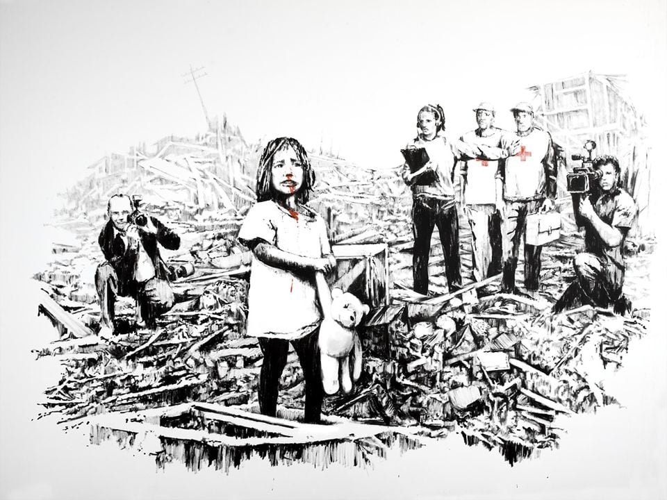 Banksy, <em>Media at War</em>. Courtesy of Lazinc.