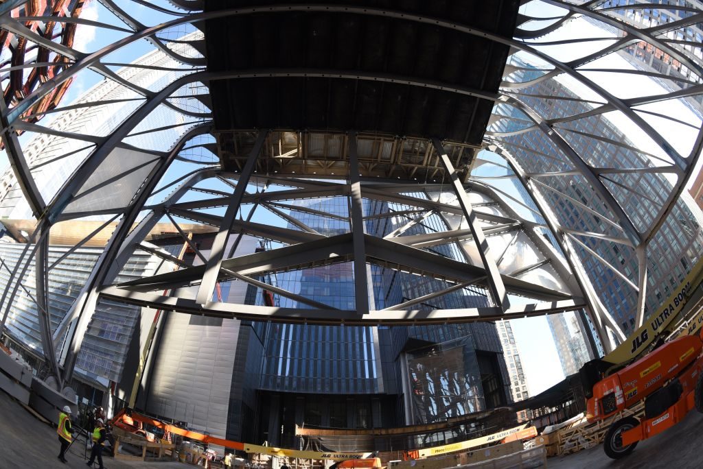 The Shed, under construction at Hudson Yards March 6, 2018, in New York. Image courtesy Timothy A. Clary/AFP/Getty Images.