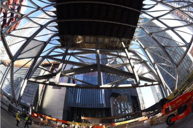 The Shed, under construction at Hudson Yards March 6, 2018, in New York. Image courtesy Timothy A. Clary/AFP/Getty Images.