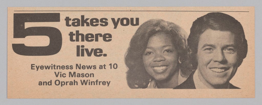 Advertisement for Eyewitness News at 10 featuring Oprah Winfrey (1975). Courtesy of the Smithsonian National Museum of African American History and Culture.