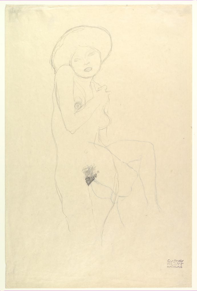 Gustav Klimt, <em>Standing Nude</em> (1900–07), donated to the Met by Scofield Thayer. Courtesy of the Metropolitan Museum of Art.