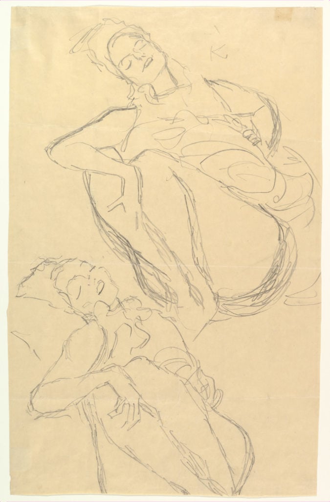 Gustav Klimt, <em>Two Studies for a Crouching Woman,</em> (1914–15), donated to the Met by Scofield Thayer. Courtesy of the Metropolitan Museum of Art.