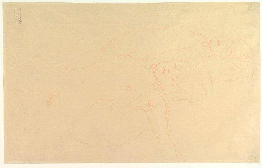 Gustav Klimt, <em>Two Reclining Nudes</em> (1905–06), donated to the Met by Scofield Thayer. Courtesy of the Metropolitan Museum of Art.