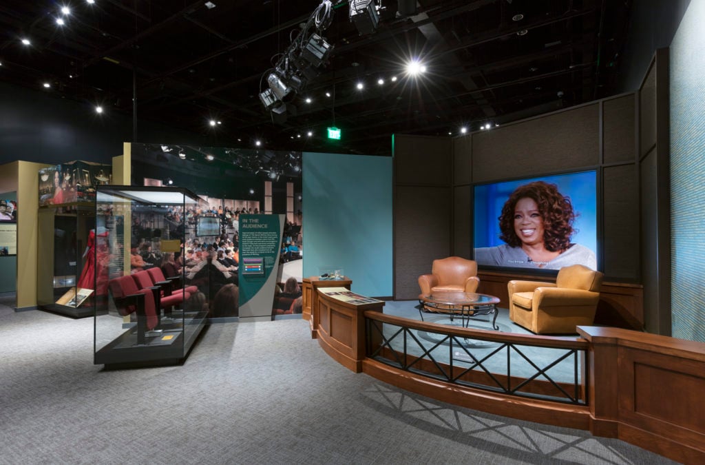 Installation view of “Watching Oprah: The Oprah Winfrey Show and American Culture” on view at the Smithsonian’s National Museum of African American History and Culture. Photo courtesy of the National Museum of African American History and Culture.