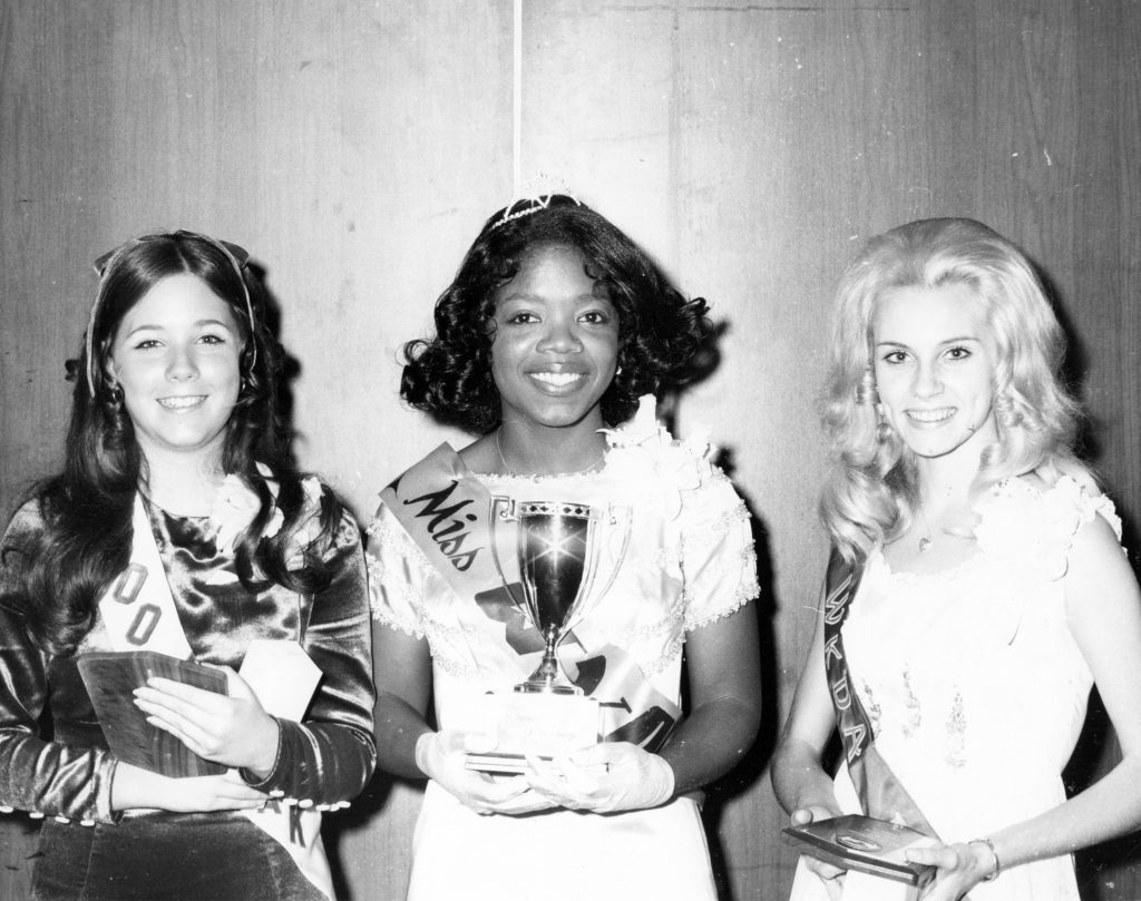 Miss Fire Prevention, 1971: Oprah Winfrey was the first black contestant to win this Nashville pageant. She represented WVOL-AM, the local radio station where she worked, and told the judges she aspired to be a television journalist like Barbara Walters. Photo courtesy of ￼￼the Metropolitan Government Archives of Nashville.