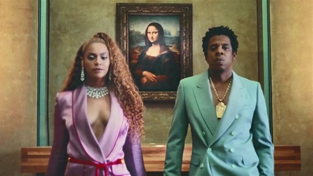 Beyoncé and Jay-Z (aka The Carters) in APES**T, the video to the first track from their album Everything Is Love.