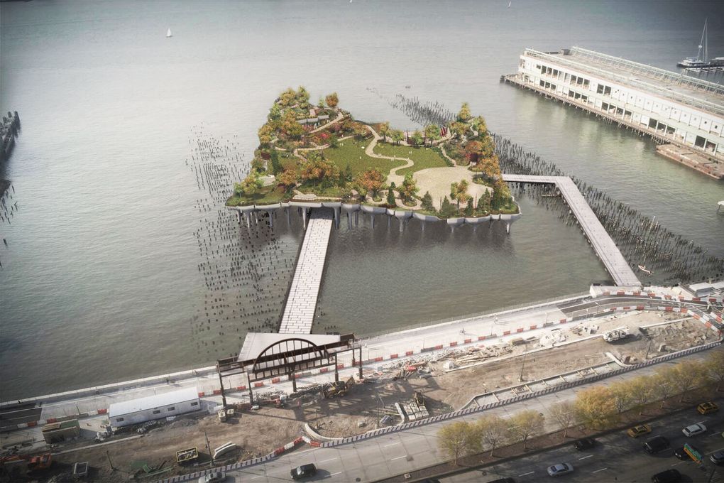 Thomas Heatherwick's rendering of Pier 55, or Diller Island. Image courtesy of Heatherwick Studio/Pier 55 Inc. 