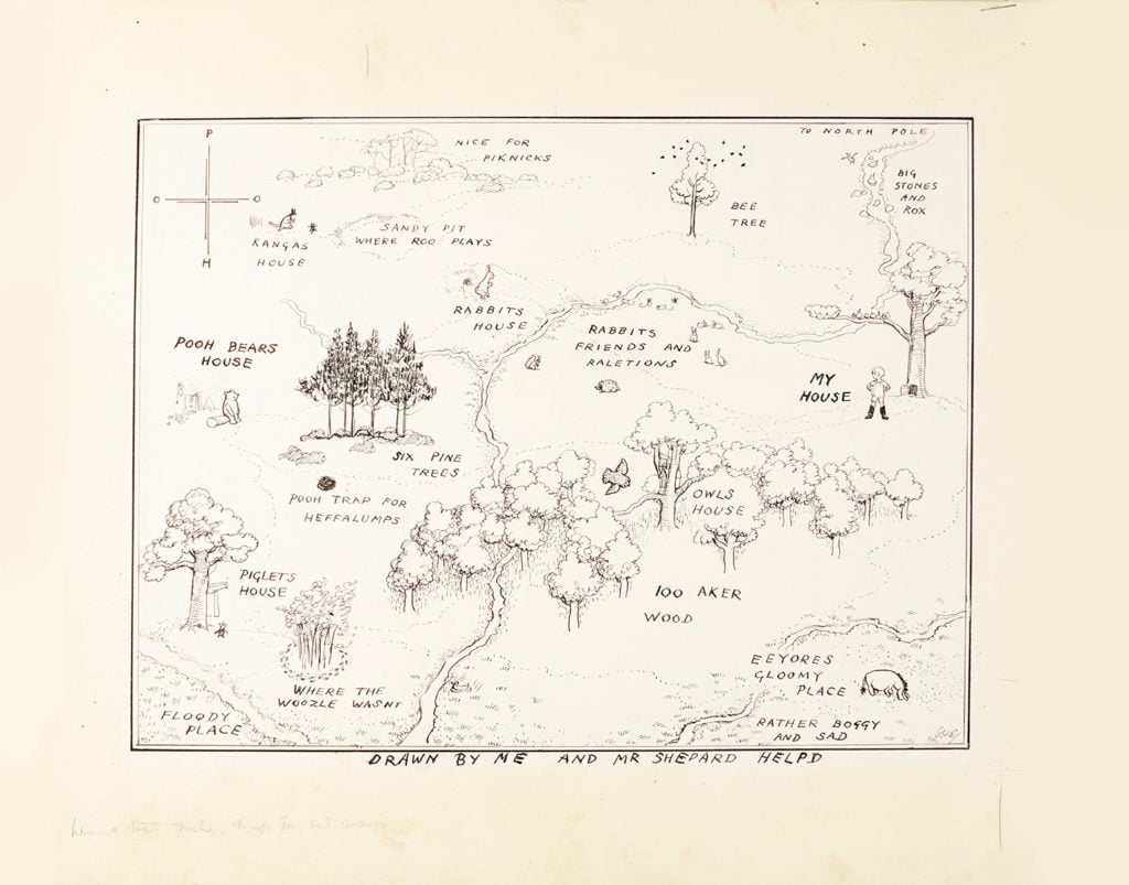 E. H. Shepard, The Original Map of the Hundred Acre Wood from Winnie-the-Pooh. Courtesy of Sotheby's London.