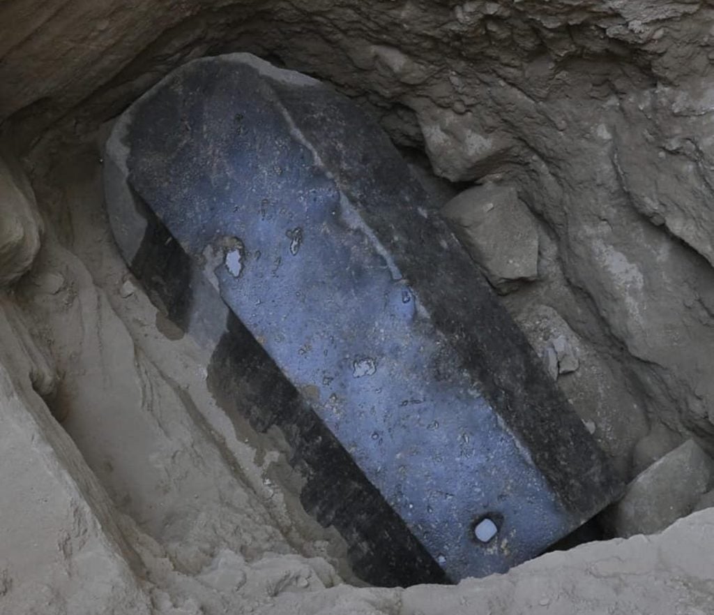 This mysterious black granite sarcophagus has been found in Alexandria and excavated by the Egyptian Ministry of Antiquities. Courtesy of the Egyptian Ministry of Antiquities.