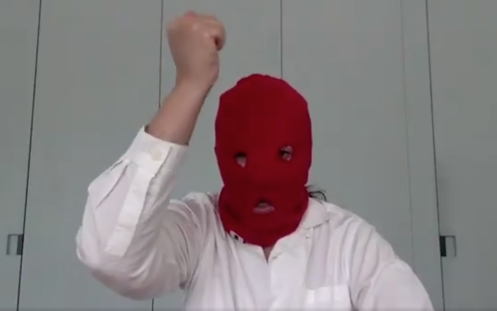 Still from the Marina Abramovic's video that was released via Pussy Riot's Twitter account.