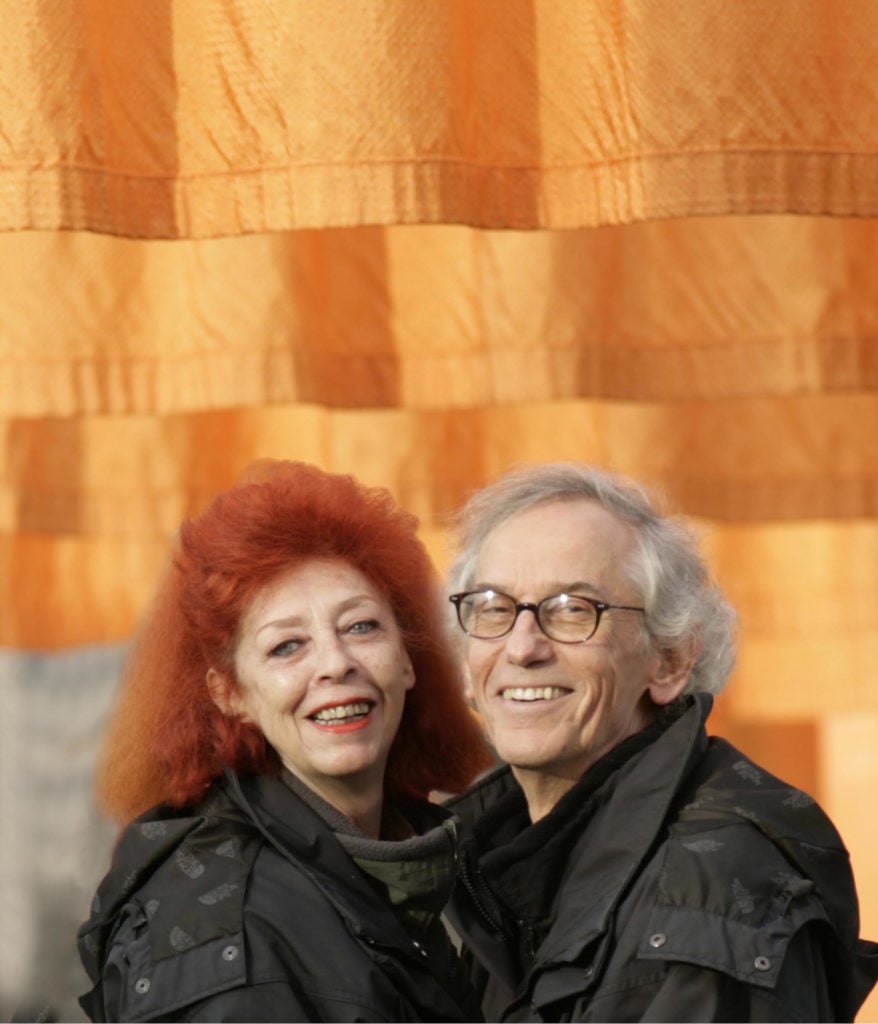 Christo and Jeanne-Claude during the work of art The Gates, Central Park, New York (2005). Photo by Wolfgang Volz, ©Christo, 2005.
