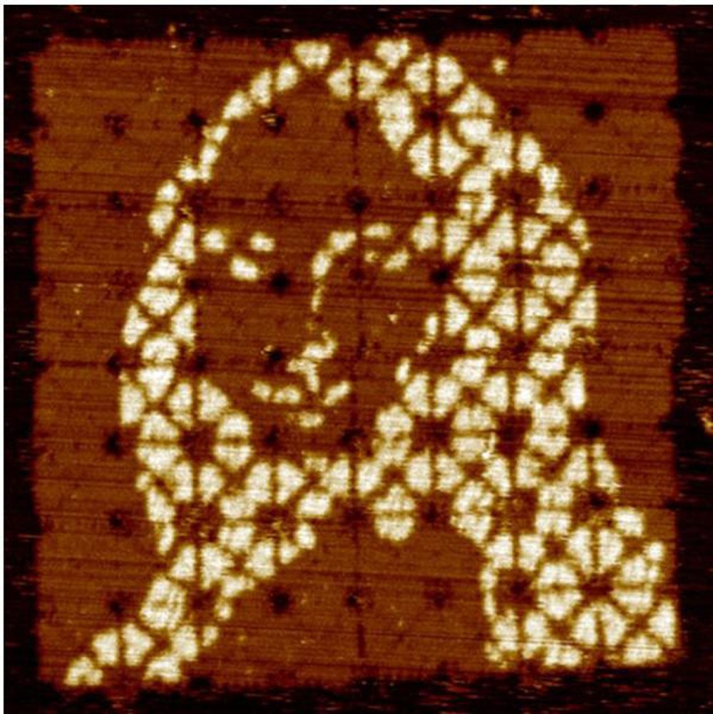 A microscopic copy of the <em>Mona Lisa</em> created using DNA origami. Photo courtesy of the Qian laboratory.