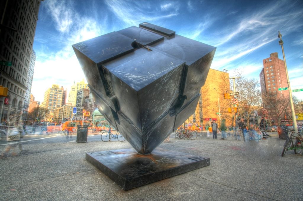Bernard Rosenthal, Alamo (1967), better-known as the Astor Place Cube. Photo courtesy Phillip Ritz, Creative Commons Attribution-NonCommercial-ShareAlike 2.0 Generic.