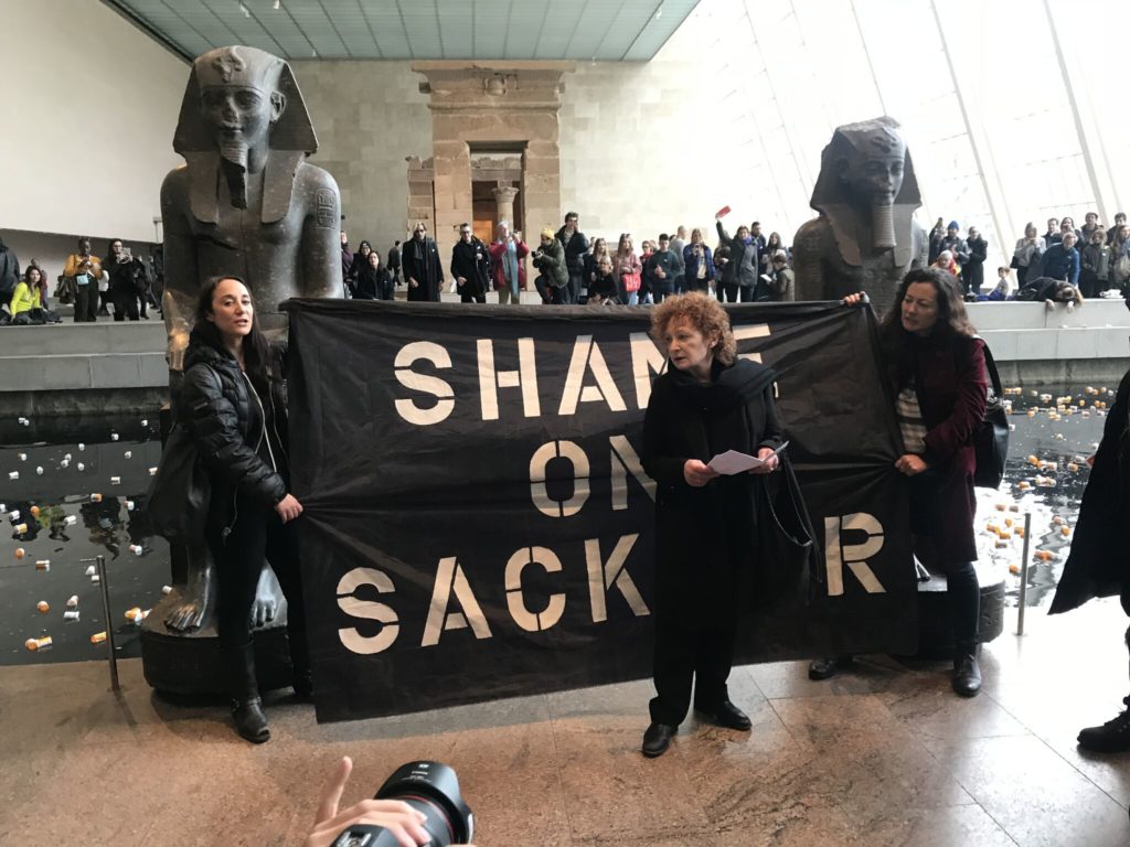 Nan Goldin Speaking at the protest at the Met. Photo: Michael Quinn.