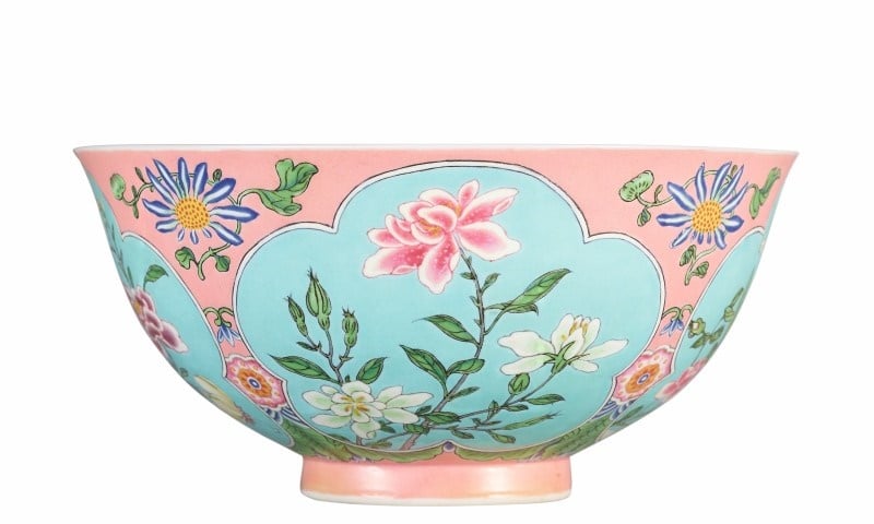 A pink-ground Falangcai bowl with Yuzhi Mark And Period Of Kangxi, sold for $30.4 million at Sotheby's Hong Kong in April. Image courtesy Sotheby's. 