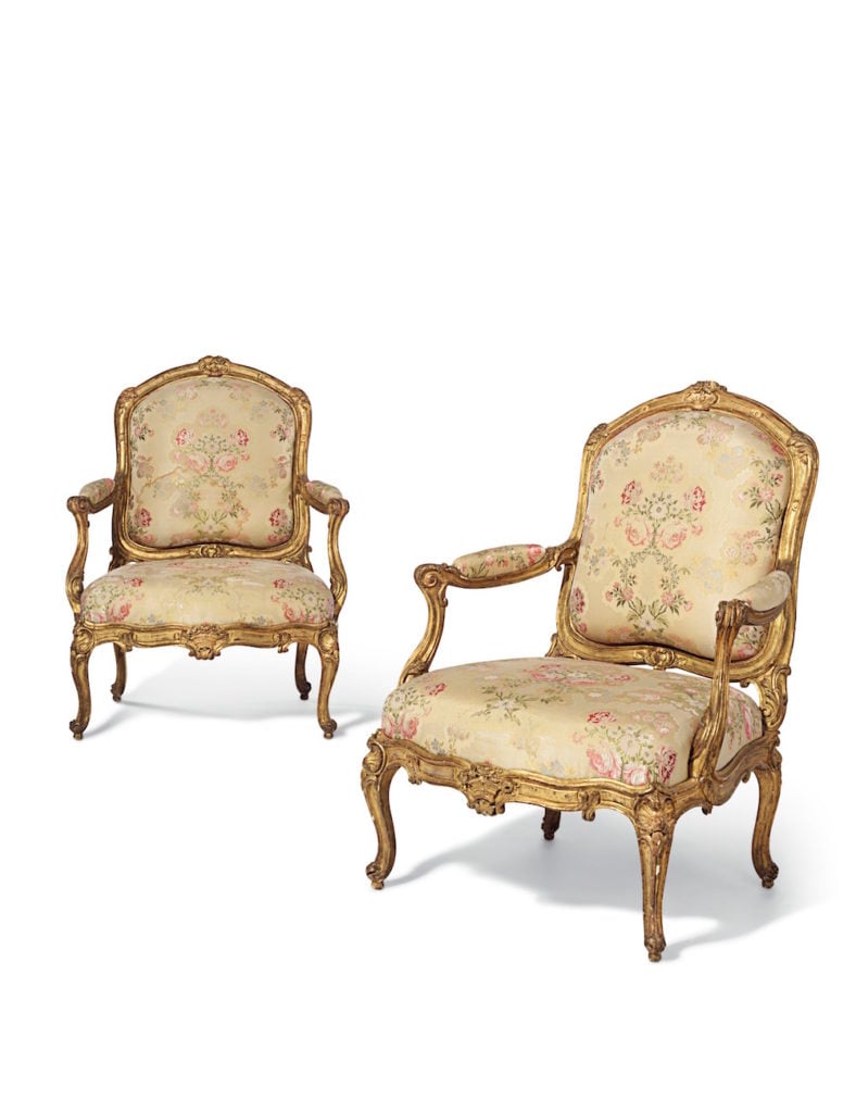 A pair of Louis XV giltwood chairs by Jean Baptiste Tilliard (circa 1750-55). Image courtesy Christie's Images Ltd. 