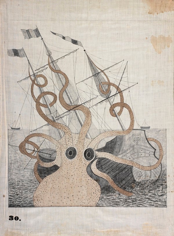 Orra White Hitchcock, <em>Colossal Octopus [Pierre Denys de Montfort]</em>. Courtesy of the Amherst College Archives & Special Collections.