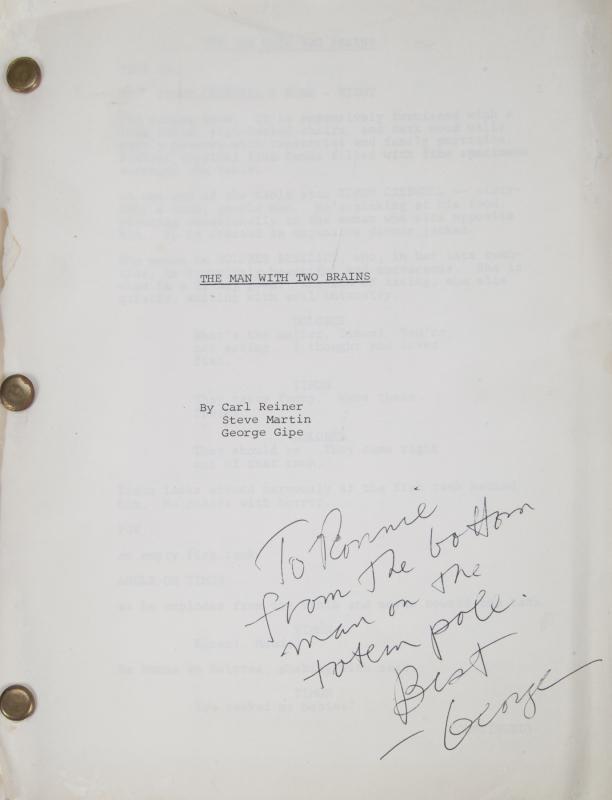 "The Man With Two Brains" autographed script. Image courtesy Julien's.