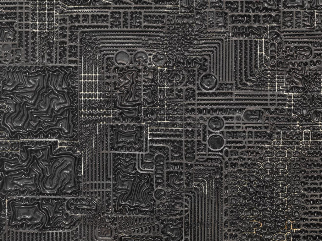 Analia Saban, <em>Pleated Ink (Computer Chip, TMS 1000, Texas Instrument, 1974)</em>, 2018, detail. Photo courtesy of Tankya Bonakdar Gallery.