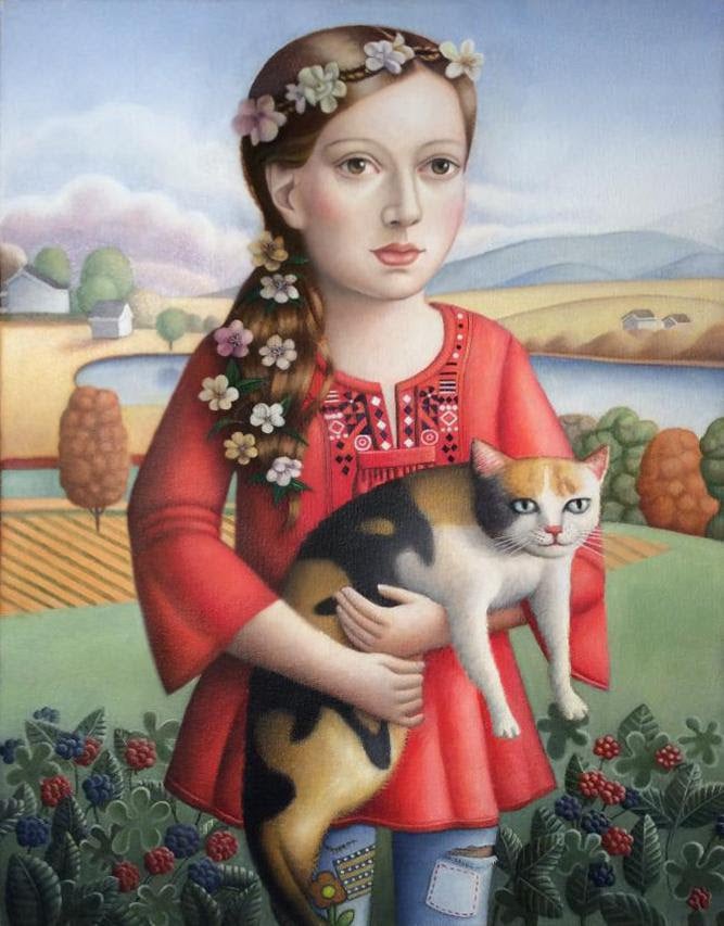 Amy Hill, Young Woman with Cat. Courtesy of Front Room Gallery.
