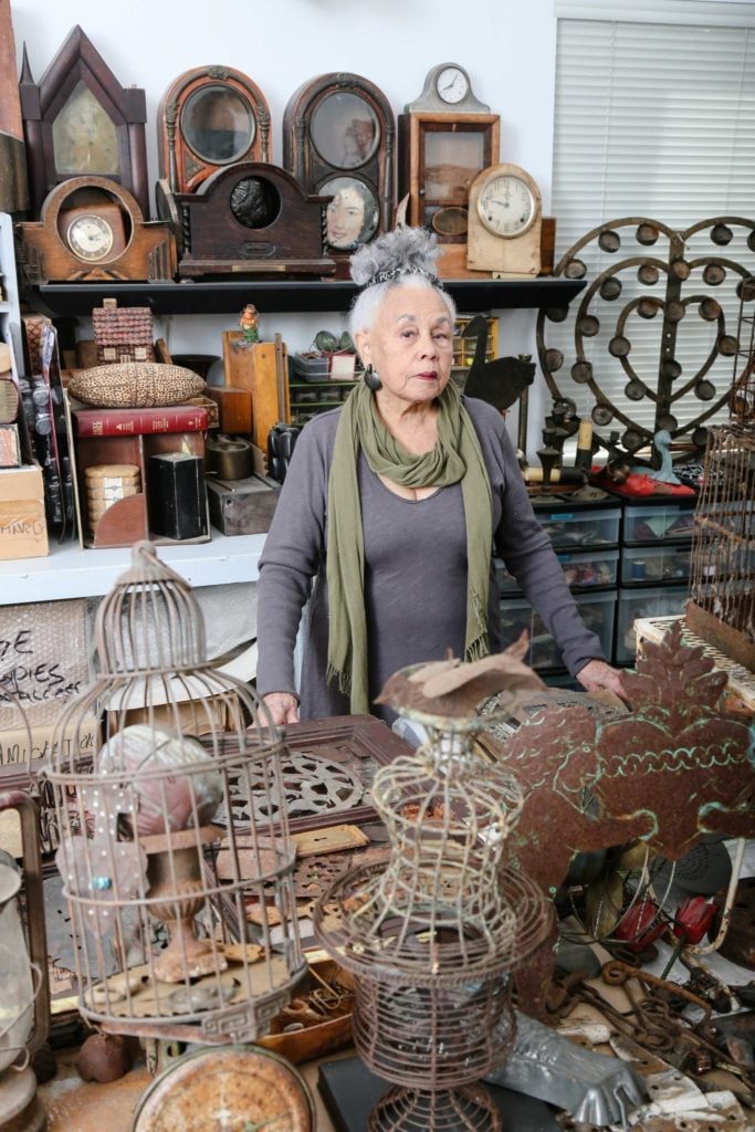 Betye Saar in her Los Angeles studio (2015). Photo by Ashley Walker; courtesy of the artist and Roberts Projects, Los Angeles.