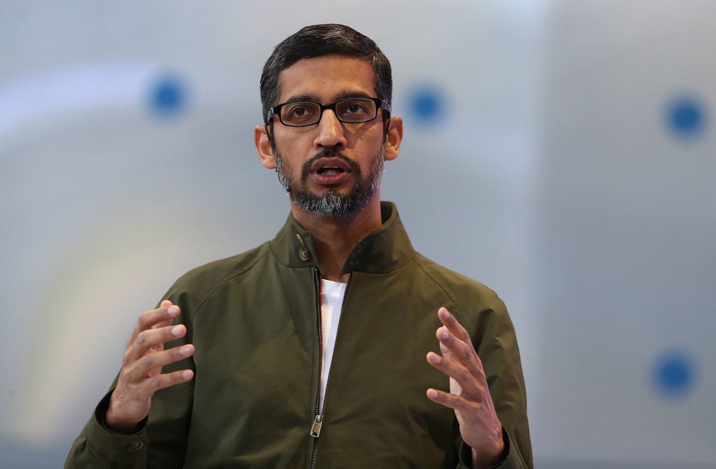 Alphabet CEO Sundar Pichai at Google’s Developers Conference in 2018. Photo by Justin Sullivan/Getty Images.