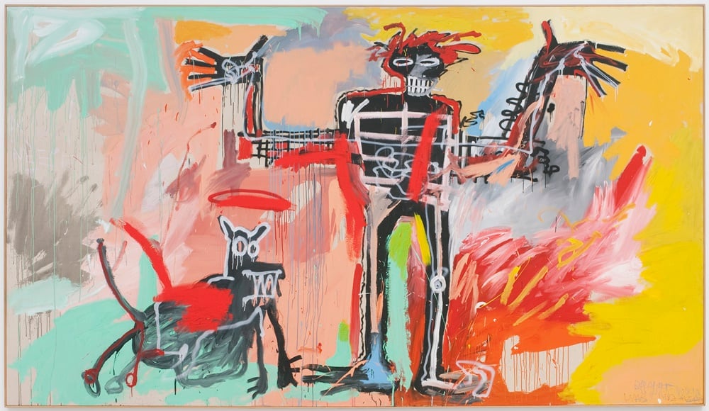 Jean-Michel Basquiat, Boy and Dog in a Johnnypump (1982). Acrylic on canvas. 94 1/2 x 165 1/2 in. © Estate of Jean-Michel Basquiat. Licensed by Artestar, New York.