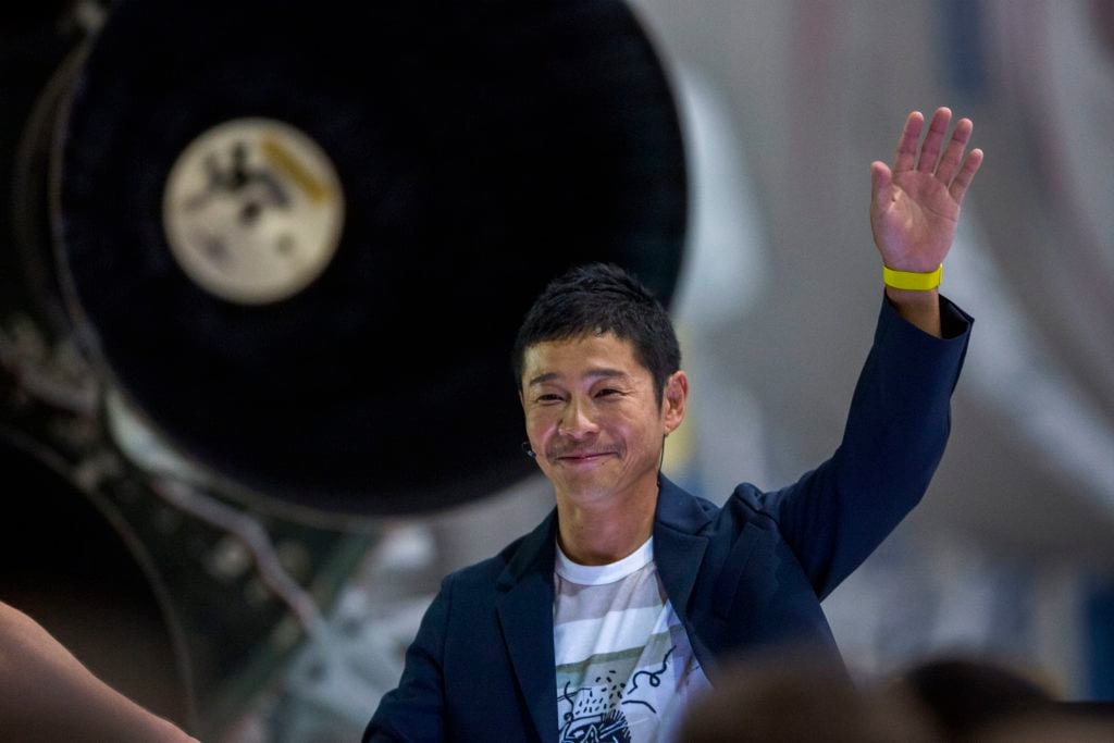 Japanese billionaire Yusaku Maezawa at the SpaceX headquarters and rocket factory. Photo: DAVID MCNEW/AFP/Getty Images.