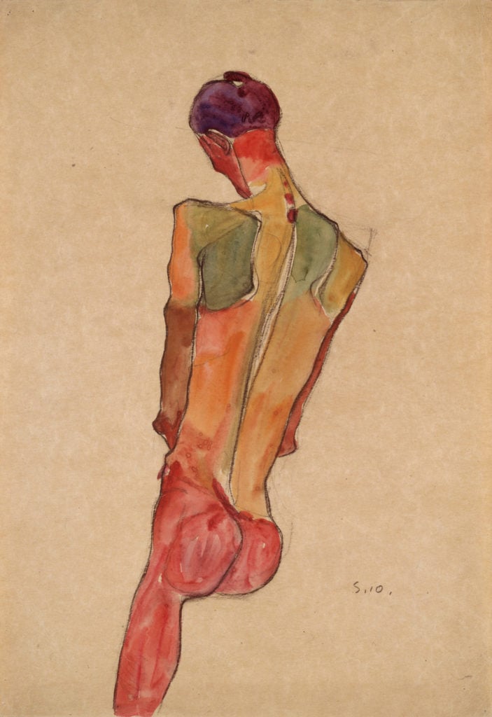 Egon Schiele, Male Nude, Back View (1910). Courtesy of Galerie St. Etienne.
