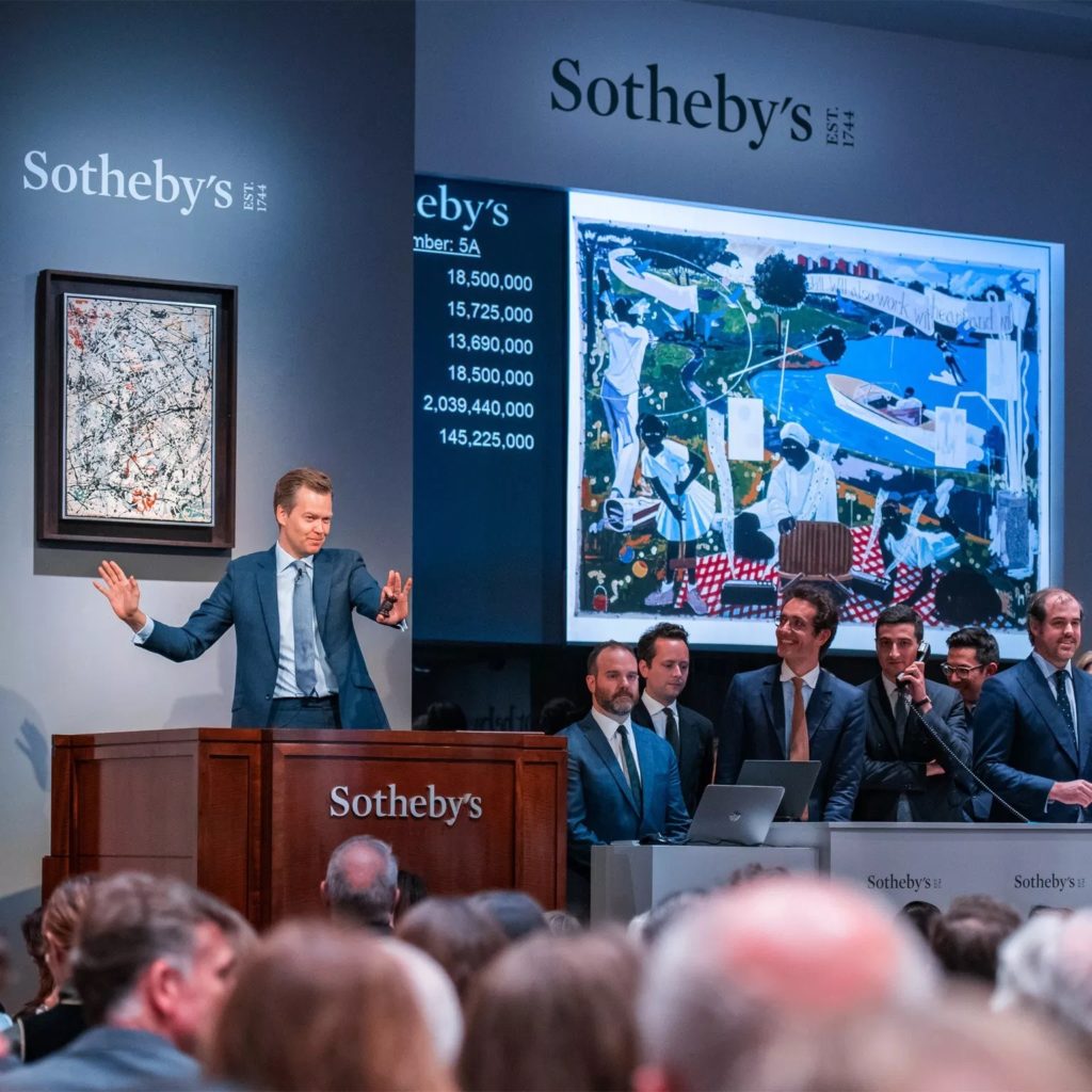 Auctioneer Oliver Barker at Sotheby's contemporary evening sale in May 2018. Courtesy of Sotheby's.