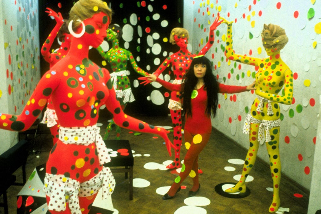 Yayoi Kusama in the Orez Gallery in the Hague, Netherlands (1965) in Kusama – Infinity, directed by Heather Lenz. Photo by Harrie Verstappen, courtesy Magnolia Pictures.