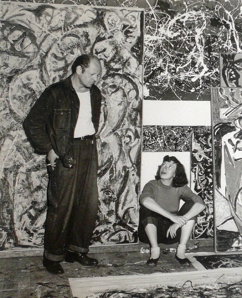 Jackson Pollock and Lee Krasner in Jackson Pollock's studio (1950). Photo: Lawrence Larkin for the New York. Courtesy American Contemporary Art Gallery, Munich.