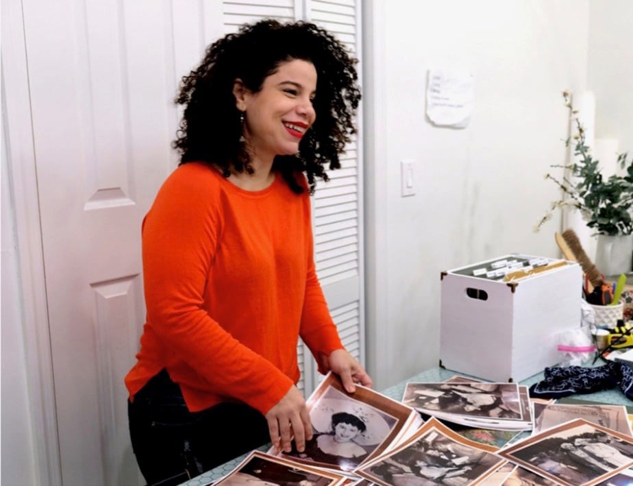 Firelei Báez in her studio. Photo by SaVonne Anderson, courtesy of the Studio Museum in Harlem.