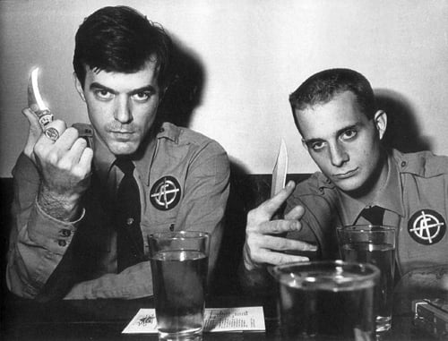 Boyd Rice, right, photographed with white suprematist group American Front founder Bob Heick, for a 1989 article in Sassy magazine about Neo-Nazis. Photo courtesy of Sassy.