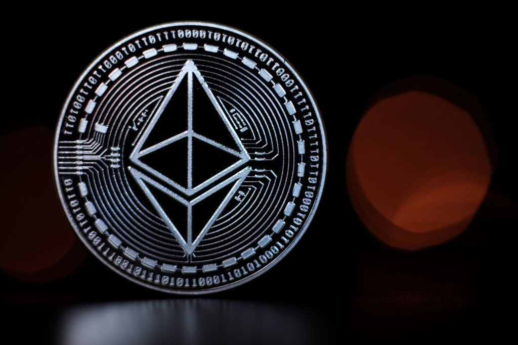 A photo illustration of the ethereum cryptocurrency. Photo by Jack Taylor/Getty Images.