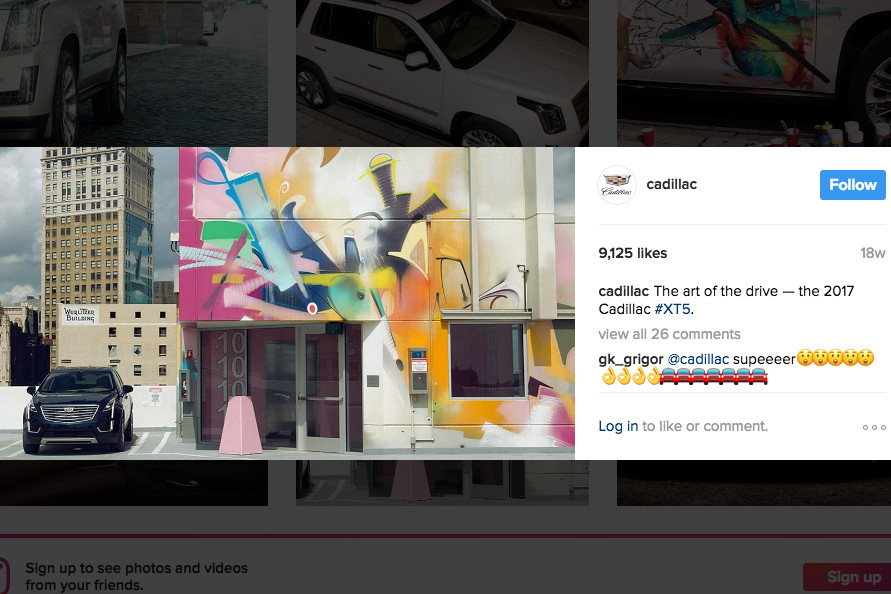 GM used this photo featuring a mural by Adrian Falkner, or SMASH 137, in a 2016 ad campaign on social media. Screenshot courtesy of Adrian Falkner. 