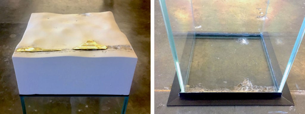 A sculpture by Nicole Vlado [left]; and the detail of the floor that it is highlighting. Images courtesy Ben Davis.