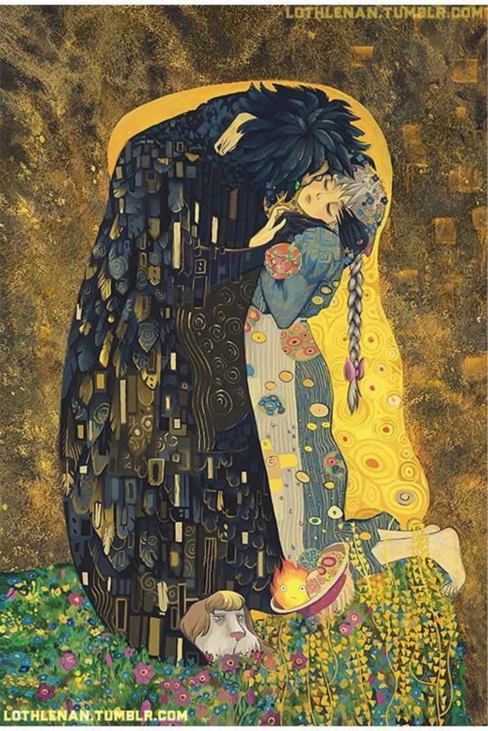 Lothlenan's version of Gustav Klimt's The Kiss featuring characters from Howl's Moving Castle. Courtesy of the artist.
